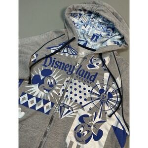 Disney Full Zip Hoodie Jacket Women Large Grey Blue Disneyland 60th‎ Anniversary
